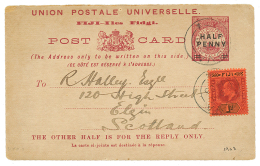 FIJI : 1903 P./Stat HALF PENNY O 1 1/2d + 1d Canc. SUVA To SCOTLAND. RARE. Vf. - Autres & Non Classés