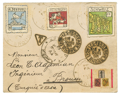 1898 CINDERELA Timbres Fantaisies SCHWEIZ + OLDENBURG Obl. Sur Enveloppe De LYON Pour BROUSSE (TURQUIE). Trés Rar - Other & Unclassified