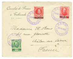 1913 10p + 15p + 20p Canc. ROPIT TREBIZONDE On Cover(FRENCH CONSULATE) To FRANCE. Scarce. Superb. - Other & Unclassified