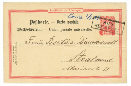 TOGO : 1888 ALLEMAGNE Entier 10pf Dat" "KLEIN-POPO" Obl. AUS WESTAFRIKA + "LOME 5/9.88" Pour STRALSUND. Quelques Plis. R - Other & Unclassified