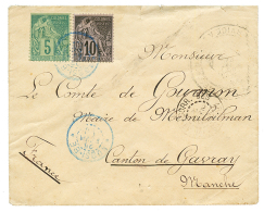 "NOSSI-BE - CORRESPONDANCE MILITAIRE" : 1890 CG 5c(pd) + 10c Obl. Cachet évidé NOSSI-BE En Bleu Sur Envelo - Autres & Non Classés