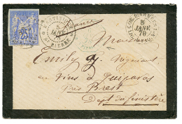 1878 CG 25c SAGE Obl. ST PIERRE + Cachet Rare CORR. D'ARMEES ST PIERRE MQE + Cachet Maritime CORR. D'ARMEES LIG. B PAQ N - Autres & Non Classés