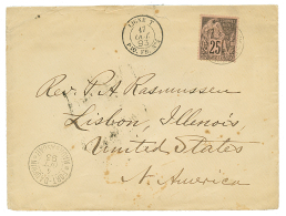 "FORT DAUPHIN" : 1893 CG 25c Obl. FORT DAUPHIN MADAGASCAR Sur Enveloppe Pour Les USA. RARE. TB. - Other & Unclassified