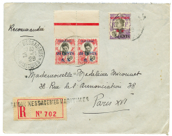 1929 YUNNANFOU 20c(x2) + KOUANG-TCHEOU 15c Obl. SAIGON MESSAGERIES MARITIMES Sur Env. RECOMMANDEE Pour PARIS. TB. - Sonstige & Ohne Zuordnung