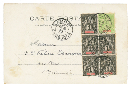 CAMBODGE : 1903 1c(x5) + 5c Obl. KAMPOT CAMBODGE Sur Carte Pour La FRANCE. Superbe. - Sonstige & Ohne Zuordnung