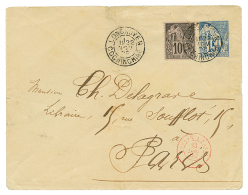1892 CG Entier 15c + 10c Obl. LONGXUYEN COCHINCHINE Pour PARIS. Pli Central. TB. - Sonstige & Ohne Zuordnung