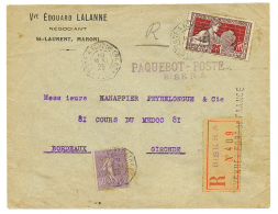 "PAQUEBOT BISKRA - ST LAURENT DU MARONI" : 1925 25c+ 60c Obl. CAYENNE A FORT DE FRANCE Sur Enveloppe RECOMMANDEE PAQUEBO - Otros & Sin Clasificación