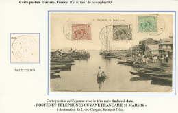 1916 1c+ 4c+ 5c Obl. Cachet Rare POSTES ET TELEPHONES GUYANE FRANCAISE Sur Carte Pour La FRANCE. TB. - Other & Unclassified