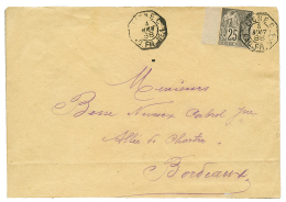 1888 COLONIES GENERALES 25c Obl. LIGNE C PAQ FR N°1 Sur Enveloppe Pour BORDEAUX. TB. - Other & Unclassified