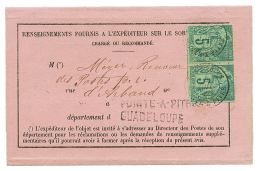 1884 CG 5c(x2) Obl. POINTE A PITRE GUADELOUPE Sur AVIS DE RECEPTION Complet. RARE. TB. - Otros & Sin Clasificación