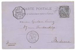 1890 CG Entier 10c Daté "MONGTZE" Obl. LAO-KAY TONKIN + LIGNE N PAQ FR N°6 Pour La FRANCE. PRECURSEUR Tr&eacu - Autres & Non Classés