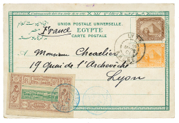 COTE DES SOMALIS : 1901 10c Obl. DJIBOUTI + EGYPTE 1m+ 3m Obl. LYON Sur Carte Pour LYON. Combinaison Rare. Superbe. - Altri & Non Classificati