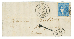 1871 20c BORDEAUX + ORAN ALGERIE + B.M Sur Lettre Avec Texte De TLEMCEN Pour KERGENTAH. TTB. - Autres & Non Classés
