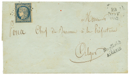 1852 FRANCE 1ère émission 25c CERES Obl. PC 3717 + Cursive BOUFFARICK / ALGERIE Sur Lettre Pour ALGER. Les - Sonstige & Ohne Zuordnung