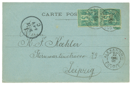 1891 FRANCE 5c SAGE(x2) Obl. ALEXANDRIE EGYPTE Sur CARTE POSTALE Privée Pour LEIPZIG. TTB.o - Other & Unclassified