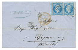 1866 Paire 20c(n°22) Obl. ANCRE + Dateur "27 JUIN 66" Sur Lettre De CONSTANTINOPLE De La FRANCE. RARE. Superbe. - Autres & Non Classés