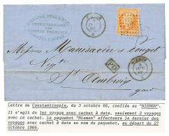 "NIEMEN" : 1866 40c(n°23) Obl. ANCRE + NIEMEN 3 Oct 66 Sur Lettre De CONSTANTINOPLE Pour La FRANCE. Paquebot RARE. T - Sonstige & Ohne Zuordnung