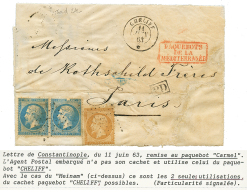 "Utilisation Du Cachet CHELIFF à Bord Du Paquebot CARMEL" : 1863 10c + 20c(x2) Pd Obl. ANCRE + CHELIFF 11 Juin 63 - Sonstige & Ohne Zuordnung
