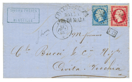 "AUNIS" : 1863 Mixte 80c NON DENTELE (n°17) + 20c DENTELE(n°22) Obl. ANCRE + AUNIS 12 Fev. 63 Sur Lettre De MARS - Autres & Non Classés