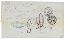 1874 RIO DE JANEIRO PAQ FR J N°6 + Taxe 8 + Taxe 80(?) Sur Lettre Pour La FRANCE. Superbe. - Otros & Sin Clasificación
