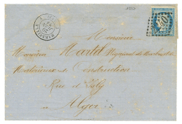 1874 25c(n°60) Obl. GC 2240 + Cachet Rare T.15 MARSEILLE 3 Sur Lettre(rousseur) Pour ALGER. TB. - Altri & Non Classificati