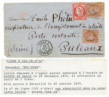 "ESCALE De POINTE DE GALLE - CEYLON" : 1874 10c(x2) + 80c Obl. ANCRE + LIGNE N PAQ FR N°10 Sur Enveloppe Pour La FRA - Sonstige & Ohne Zuordnung