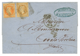 1870 10c(n°28) + 40c(n°31) Obl. Cachet Italien 13 + GENOVA Sur Lettre De MARSEILLE Pour CIVITA VECCHIA. Superbe. - Otros & Sin Clasificación