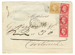 1870 10c(pd)+ 80c(x3) Obl. ANCRE + LIGNE W PAQ FR N°2 Sur Enveloppe Pour CIVITAVECCHIA. TB. - Sonstige & Ohne Zuordnung