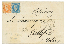 1869 20c(n°29)+ 40c(n°31) Obl. ANCRE + SMYRNE PAQ FR X N°2 Sur Lettre Pour GALLIPOLI. RARE. TB. - Otros & Sin Clasificación