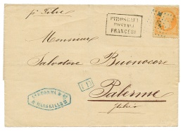 1869 40c(n°23) Obl. ANCRE + PIROSCAFI POSTALI FRANCESI (association Rare) Sur Lettre De MARSEILLE Pour PALERME(SICIL - Autres & Non Classés