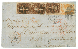 1867 USA 5c(x3) + 30c + ETATS-UNIS PAQ FR H N°4 Sur Lettre Incomplete (DEVANT + Rabat) Pour La FRANCE. TB. - Sonstige & Ohne Zuordnung