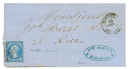 1863 20c Obl. PC Du GC 2656 De NICE + MARSEILLE BAT A VAP Sur Lettre Pour NICE. Rare. TB. - Sonstige & Ohne Zuordnung