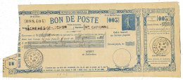 1905 BON DE POSTE Entier Postal SEMEUSE Bleu (sans Valeur Faciale) Obl. BAGNERES DE LUCHON. TTB. - Otros & Sin Clasificación