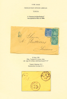 SFAX TUNISIE : 1881 5c(x2) + 15c Obl. SFAX TUNISIE En Bleu + P.P Sur Enveloppe Pour L' ITALIE. Signé CALVES. TB. - Andere & Zonder Classificatie