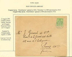 TRIPOLI SYRIE : 1901 5c Sage Obl. TRIPOLI SYRIE Sur Enveloppe Pour PARIS. Tarif Des IMPRIMES. Superbe. - Andere & Zonder Classificatie