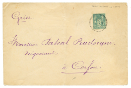 TRIPOLI BARBARIE Pour CORFOU : 1898 5c Sage Obl. TRIPOLI BARBARIE Sur Env(Tarif IMPRIME) Pour CORFU. Pli Central. RARE. - Autres & Non Classés