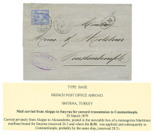 ALEP (SYRIE) Via SMYRNE : 1879 25c Sage Obl. SMYRNE TURQUIE D'ASIE + Cachet B.M Sur Lettre D'ALEP Pour CONSTANTINOPLE. L - Other & Unclassified