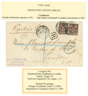 MAROC : 1902 Paire 25c S/ 25c(1 Ex. Pd) Obl. CASABLANCA Sur Env. RECOM. Pour L' ANGLETERRE. TB. - Other & Unclassified