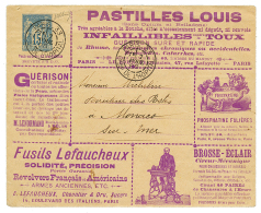 1888 Entier PUBLICITAIRE (PASTILLES LOUIS) à 15c Obl. PARIS Pour MONACO. TTB. - Altri & Non Classificati