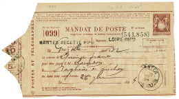 1894 MANDAT DE POSTE Entier Postal SAGE Brun Sans Valeur Faciale Obl. NANTES. TB. - Autres & Non Classés