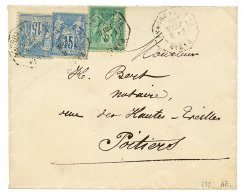 1883 SAGE 5c + 15c(x2) Obl. LEVEE EXCEPTIONNELLE PARIS/E1/PL. DE LA BOURSE, Pour POITIERS. TTB. - Other & Unclassified