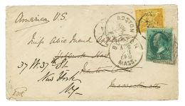 1880 25c SAGE Obl. PARIS + ETATS-UNIS 3c Sur Enveloppe Pour BOSTON Réexpédiée à NEW YORK . T - Sonstige & Ohne Zuordnung