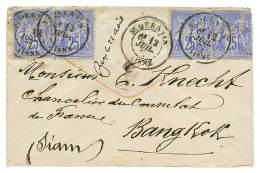 "Tarif PRE U.P.U Pour Le SIAM" : 1877 25c SAGE(x4) Un Ex. Pd Obl. ST QUENTIN Sur Enveloppe Pour BANGKOK (SIAM). Verso, S - Autres & Non Classés