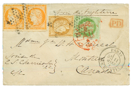 "Tricolore Pour Le CANADA" : 1874 CERES 5c + 15c + 40c(x2) Sur Enveloppe De PARIS Pour MONTREAL(CANADA). TTB. - Altri & Non Classificati