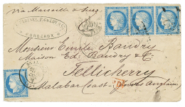 1873 25c(n°60)x4 Obl. BORDEAUX Sur Env. Pour TELLICHERRY MALABAR COAST (INDIA). TTB. - Other & Unclassified
