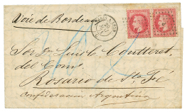 1871 80c(n°32)x2 Obl. Ambulant + PARIS A LYON C Sur Lettre Pour ROSARIO ARGENTINE. TTB. - Autres & Non Classés