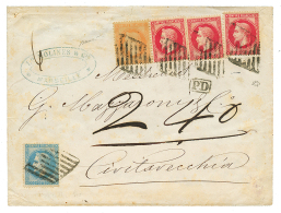 1870 20c(pd)+ 40c+ 80c(x3) Obl. Grille De CIVITAVECCHIA Sur Enveloppe De MARSEILLE Pour CIVITAVECCHIA(ETATS De L'EGLISE) - Other & Unclassified
