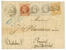 1868 2c(n°26) + 4c(n°27)x2 + 10c(n°21) Obl. GC 2145 + LYON Sur Lettre Pour VEYRIERES. Superbe. - Autres & Non Classés