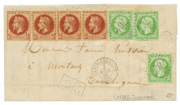 1865 2c(x4) + 5c(x3) Obl. GC 764 + T.15 CASTELSARRASIN + OR = "CORDES-TOLOSANNES" Sur Lettre Pour MONTECH. TTB. - Sonstige & Ohne Zuordnung