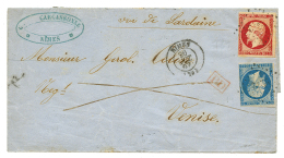 1857 20c(n°14) + 80c(n°17) Pd Obl. PC + T.15 NIMES Sur Lettre Pour VENISE (LOMBARDO-VENETIE). TB. - Otros & Sin Clasificación